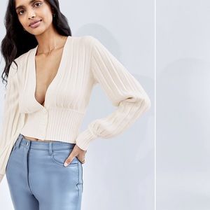 Wilfred Plunge Front Cardigan in Oak